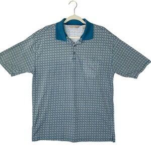 Taylor & Henry Mens Large Blue Geometric Print Short Sleeve Polo Shirt Pocket L